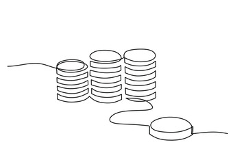 Wall Mural - Coins money stack continuous line drawing. Money saving investment and finance bank concept.