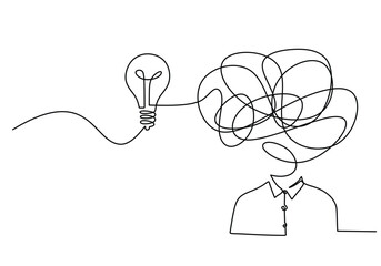 Wall Mural - body, messy thought symbol and light bulb. thinking, ideas, inspiration and problem solving concept.
