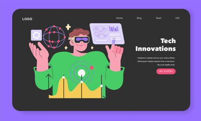 Poster - maker culture concept man with vr headset interacts with futuristic technology, symbolizing the cutt