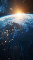 glowing beauty: earth's radiant presence. earth from space with shining background