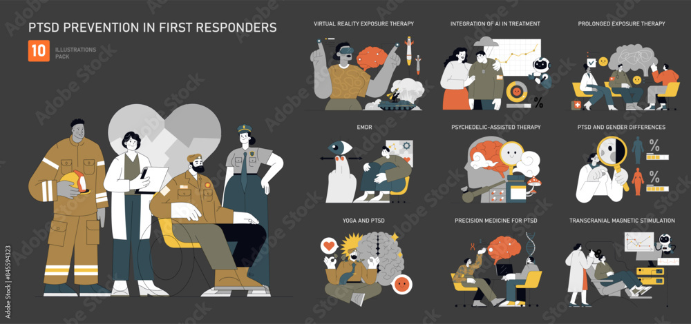 PTSD Prevention in First Responders. Flat Vector Illustration Stock ...