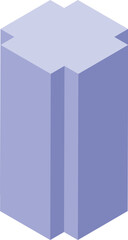 Wall Mural - Simple 3d purple rectangular cuboid with an extruded top is standing vertically on a white background