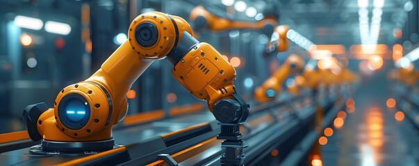 Poster - robotic assembly line automating manufacturing processes technology concept