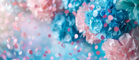 Wall Mural - A blue and pink flower arrangement with pink and blue confetti