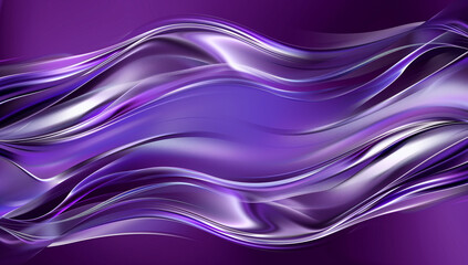 Poster - 3D render, abstract purple background with wavy metallic elements, metallic silver and violet colors, shiny chrome waves in the style of metallic elements