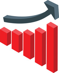 Canvas Print - 3d isometric illustration of a bar graph with an upward arrow indicating growth
