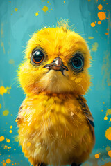 Wall Mural - Kawaii Chick.  Generated image.  A digital illustration of a cute kawaii cartoon character of a baby chick with big eyes.