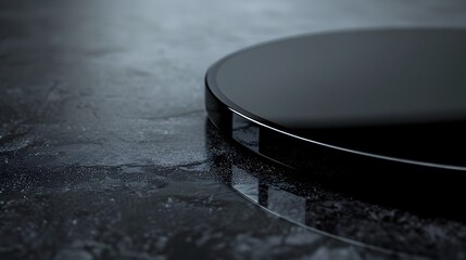 Wall Mural - glossy black table in high contrast setting for luxury accessories showcase