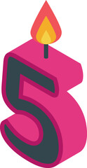 Poster - Pink candle shaped like the number five with a burning flame on top for a birthday cake