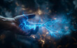© Curioso.Photography - A hand with electric blue lightning emerging from the palm, representing power, magic, and energy control.