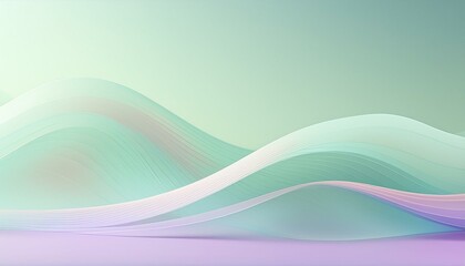 Wall Mural - Abstract geometric background with flowing lines and waves. Modern pastel green and purple shiny wavy lines background