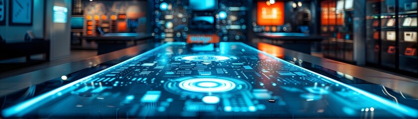 Poster - High Tech Smart Home Device Table Display in Futuristic Tech Store Interior