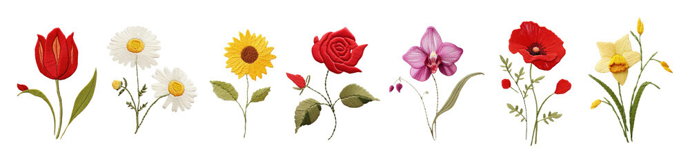 Sticker - Flower in embroidery png cut out element set