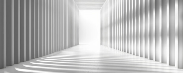 Poster - Modern minimal entrance hall, 3D rendering of white wall with vertical lines, product presentation