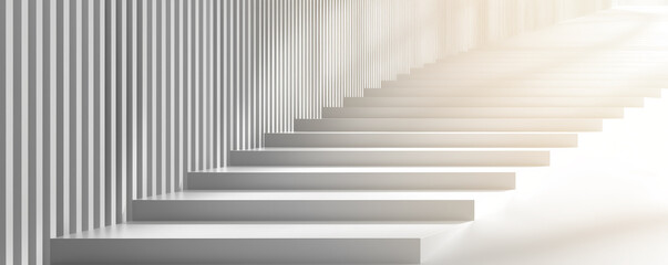 Poster - White background wall with vertical lines, 3D rendering, modern minimal entrance hall for product presentation