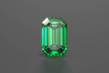Poster - green emerald isolated on glossy black background 3d rendering