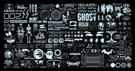 brutalism graphic shapes. retro-futuristic grunge elements for design, geometric universal shape for