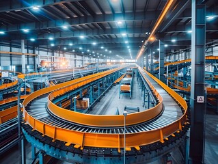 Poster - Bustling Industrial Facility with Conveyor Belts and Machinery Symbolizing Efficient Production and Manufacturing