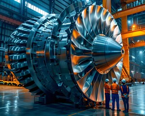Wall Mural - Workers Inspecting Large Turbine in Energy Production Facility Advanced Technology Industrial Concept