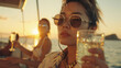 © pisan - Scenic Sunset Yacht Cruise with Friends Enjoying Drinks, Relaxing in Nature, and Embracing the Golden Hour on a Luxurious Boat Ride in Serene Waters