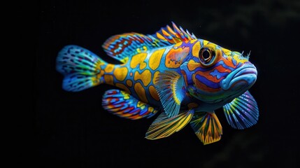 vibrant fish with striking colors and patterns isolated on black background highcontrast photo