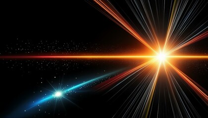 Wall Mural - Modern abstract sun burst, digital flare, iridescent glare, lens flare effects over black background for overlay designs