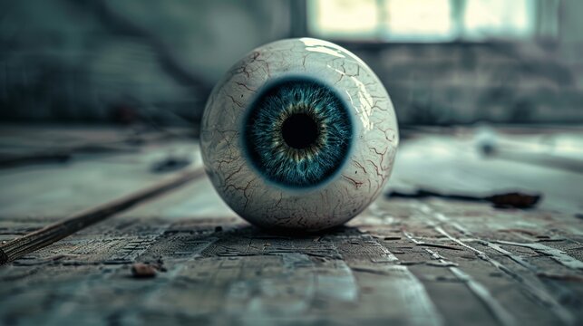 a close up of a fake eye on the floor with an empty socket, ai