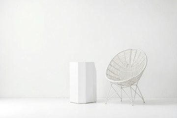 Canvas Print - White Wicker Chair and Pedestal in Minimalist Interior