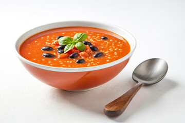 Canvas Print - Tomato soup with black beans and basil