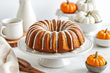 Wall Mural - Pumpkin Cake with White Glaze and Pumpkins