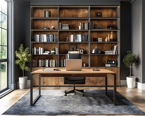 Poster - stylish and functional home office with bookshelves and desk
