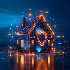 Poster - Digitally Shielded Modern Home  Symbolizing Security and Protection for Residential Insurance Concepts