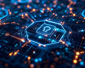 Poster - secure digital insurance concept with futuristic cyber network connections