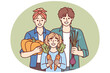 © drawlab19 - Gardening family posing with organic vegetables grown on own farm and rejoice in good harvest. Happy parents together with daughter are engaged in family business growing vegetables