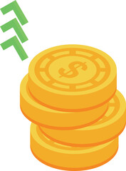 Poster - Stack of gold coins with a dollar sign is increasing with green arrows going up