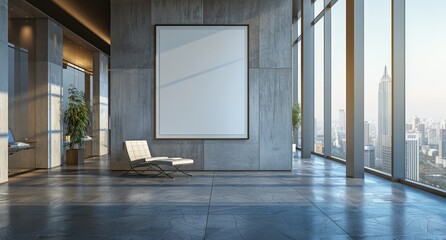 Wall Mural - Modern Office Lounge With City View and Blank Canvas