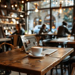 Poster - Entrepreneur Working from Stylish Caf with Laptop and Coffee Business and Work Concept