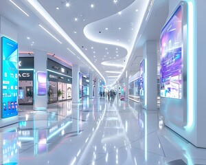Poster - Futuristic Smart Shopping Mall with Interactive Displays and Automated Checkout