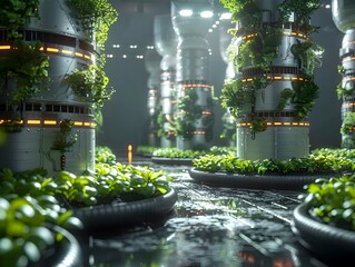 Poster - Futuristic Vertical Farm with Automated Hydroponics and Smart Harvesting Technology