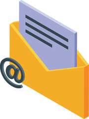 Poster - Open yellow envelope containing a letter with at symbol, representing email marketing campaign
