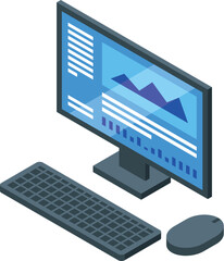 Poster - Desktop computer showing statistical data on its monitor, accompanied by a keyboard and mouse, suggesting a workspace dedicated to data analysis