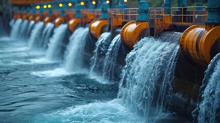 Photo of a hydroelectric dam generating clean energy with powerful water flow