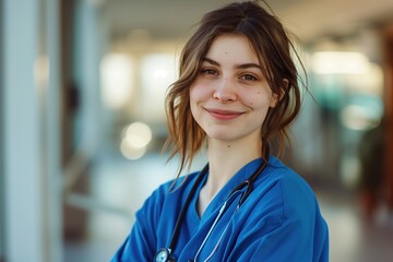 Portrait of a smiling young nurse .