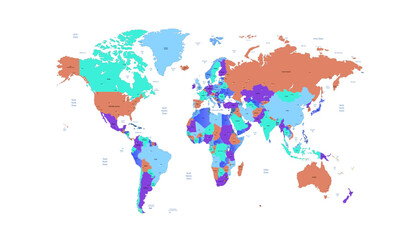 Naklejka na meble World map. Modern color vector map. Silhouette map.	
