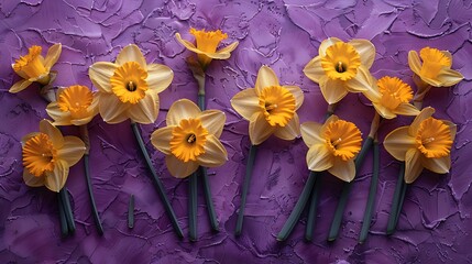 Wall Mural - **Yellow daffodils on a purple background