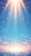 Wall Mural - Sun shining down on calm ocean with sparkling starry sky background