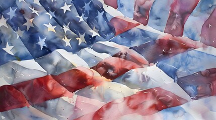 Wall Mural - watercolor style of USA flag illustration