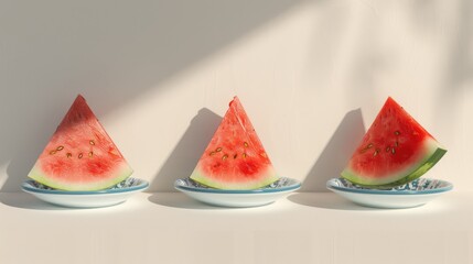 Wall Mural - Watermelon slice displayed on a plate from different perspectives