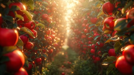 Wall Mural - red apples on the branches in the garden. orchard, harvest. apple saved. no one.