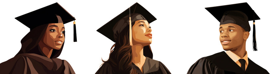 Wall Mural - diverse graduate student illustration set